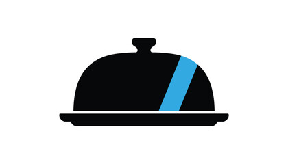 Obraz premium Black Serving Dome with Blue Accent in Simple Flat Design on White Background for Restaurant