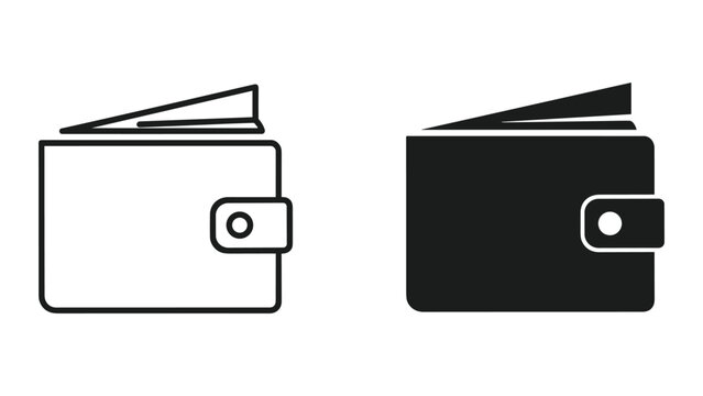 Simple black and white wallet icon set