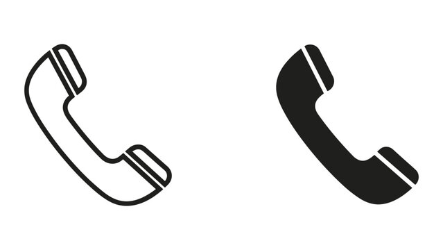 Simple black and white telephone receiver icon set