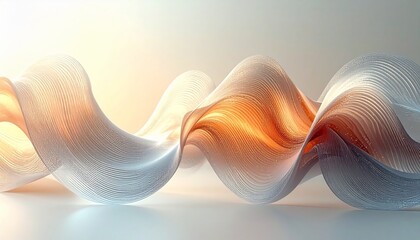 Abstract wave pattern. Orange and white swirling design. Gradient background. Smooth flowing curves. Modern wavy texture. Vector illustration for World Radio Day. Background with light