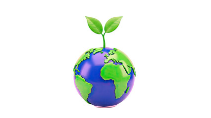 Earth planet with sprouting leaves, symbolizing growth and ecology