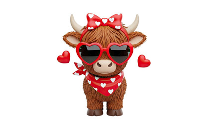 Highland Cow with Heart Accessories