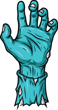 Creepy Blue Zombie Hand Reaching Up Isolated on White Background for Halloween Party Invitation Horror Poster Design Undead Monster Arm Cartoon Vector Art Illustration