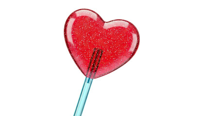 Red Heart Shaped Glitter Lollipop on a Blue Stick