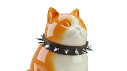 Orange and White Cat Figurine with Spiked Collar