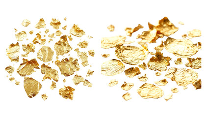 Golden flakes cluster isolated on transparent background