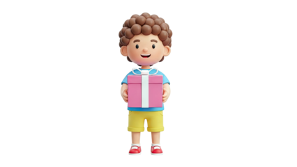 3D Cartoon Boy Holding a Pink Gift Box