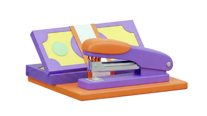 3D Illustration of Stapler on Stack of Stylized Money