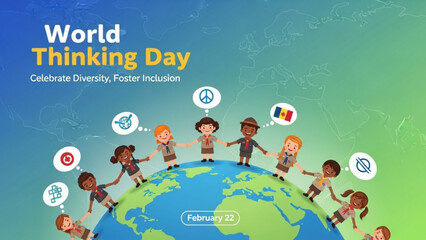 Obraz premium Diverse children celebrate world thinking day around globe