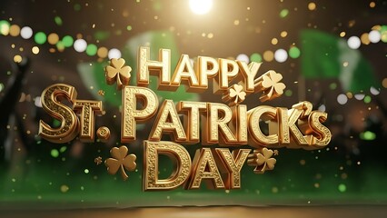 Happy st patrick's day celebration with gold text and shamrocks