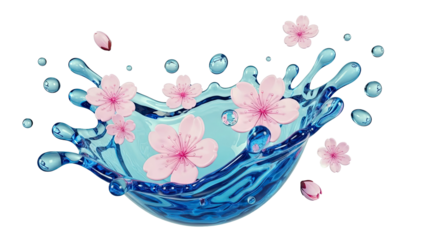 Cherry Blossoms and Blue Water Splash