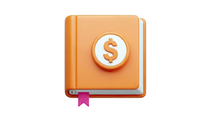 Orange Book with Dollar Symbol and Pink Bookmark