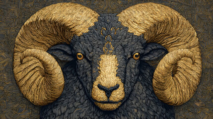 Stylized ram head emblem in gold and dark tones symbolizing strength, leadership, determination, power identity, and bold brand symbolism.