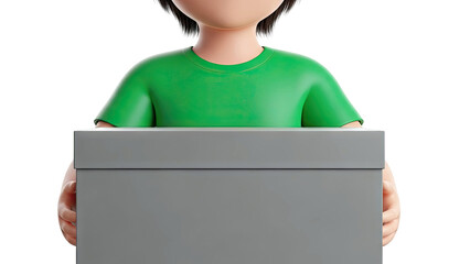 3D Render of Person in Green T-Shirt Holding a Grey Box