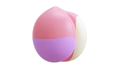 3D render of a stylized peach with pink, purple, and cream colors