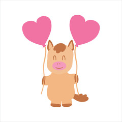 Hand-painted illustration, cute horse for Valentine's Day, birthday, Year of the Horse celebration.