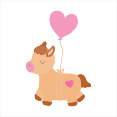 Hand-painted illustration, cute horse for Valentine's Day, birthday, Year of the Horse celebration.