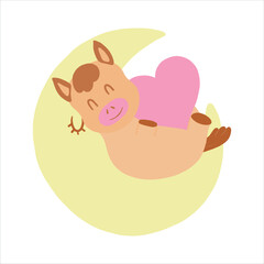 Hand-painted illustration, cute horse for Valentine's Day, birthday, Year of the Horse celebration.