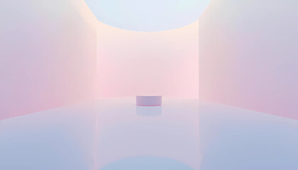 Minimalist pastel room with cylindrical object and soft lighting