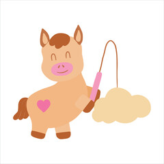 Hand-painted illustration, cute horse for Valentine's Day, birthday, Year of the Horse celebration.