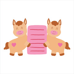 Hand-painted illustration, cute horse for Valentine's Day, birthday, Year of the Horse celebration.