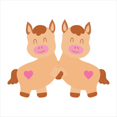 Hand-painted illustration, cute horse for Valentine's Day, birthday, Year of the Horse celebration.