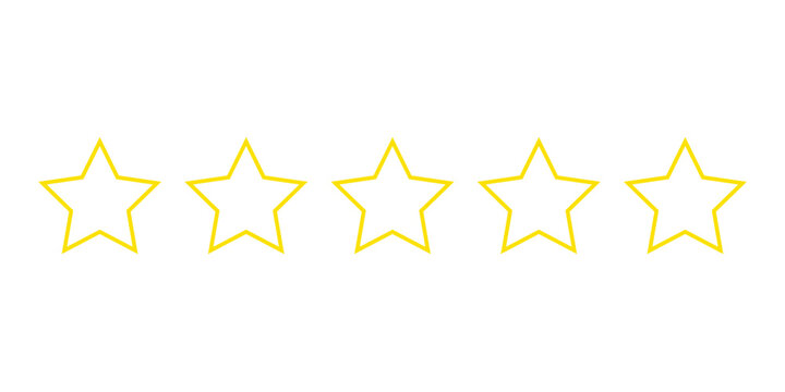 simple yellow outline five star symbol vector, five star rating icon.