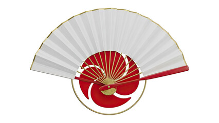Elegant Japanese Fan with Red Swirl Design