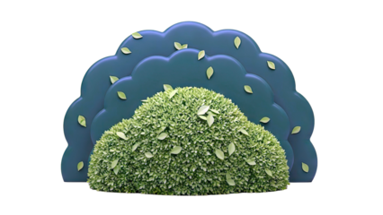 Green Bush and Leaf Shapes on White Background