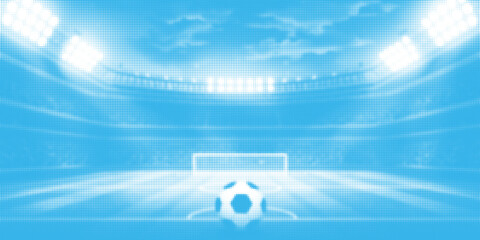 Abstract illustration of a soccer ball created with a halftone dot pattern on a light blue background