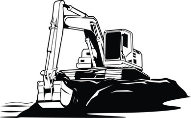 Excavator Illustration in Black and White
