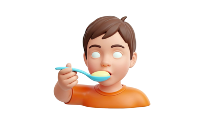 3D Animated Boy Eating From Spoon