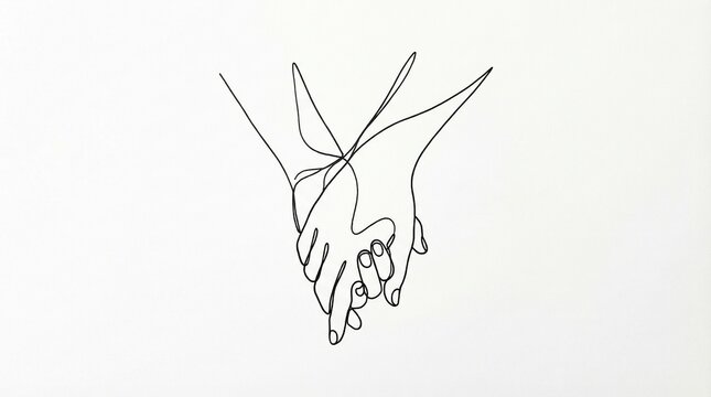 Continuous one line drawing of two hands holding each other gently, minimalist love and connection concept illustration
