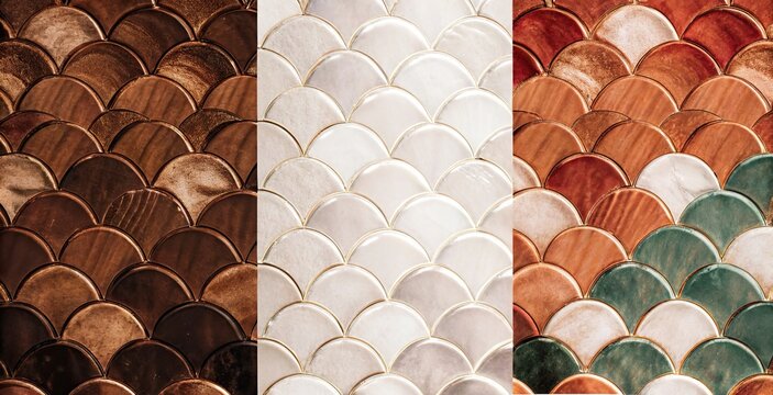 Scalloped tiles in various colors for interior design and decoration