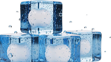 Pile of transparent ice cubes with water droplets