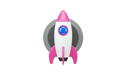 Pink and white cartoon rocket with blue window