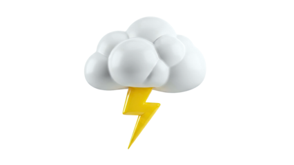3D cartoon cloud with yellow lightning bolt