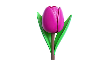 3D Render of a Pink Tulip with Green Leaves