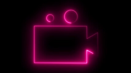 Neon Pink Video Camera Icon Glowing on Black Background - Retro Cinema Style - Powered by Adobe