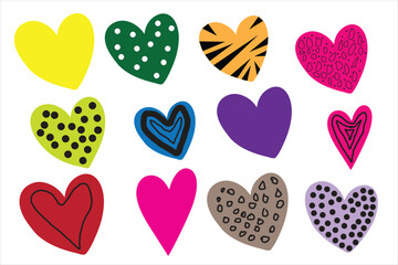 A vibrant collection of uniquely patterned and colored hearts expressing love and diversity