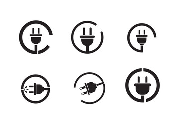 Modern black and white vector icons representing electrical power and plug connections