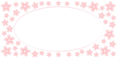 ピンク色の桜の花と楕円形のフレーム素材イラスト