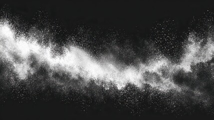 Abstract White Dust Particles Explosion on Black Background with Scattering Effect Glittering and Glowing for Futuristic Digital Art and Design Projects