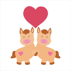 Hand-painted illustration, cute horse for Valentine's Day, birthday, Year of the Horse celebration.