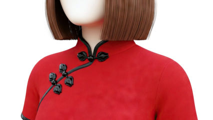 Red Cheongsam Dress with Black Frog Fastenings