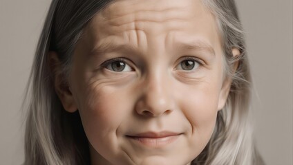 Close-up portrait of a young girl with visible wrinkles