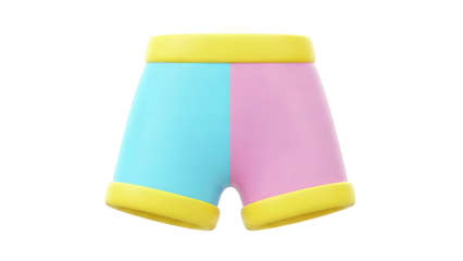 3D Render of Split-Color Shorts with Yellow Trim
