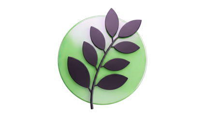 Stylized branch with leaves on a green circle