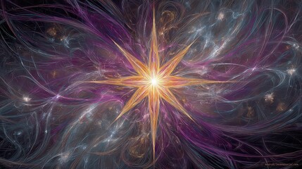 Abstract Starburst Light in Deep Space with Glittering Particles and Radial Symmetry on Dark Background