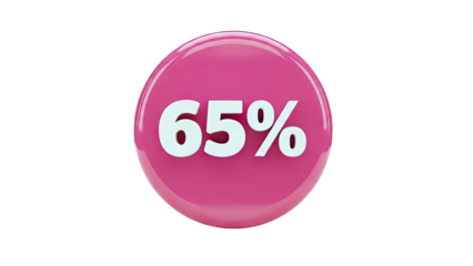 3D Pink Circle with "65%" Text
